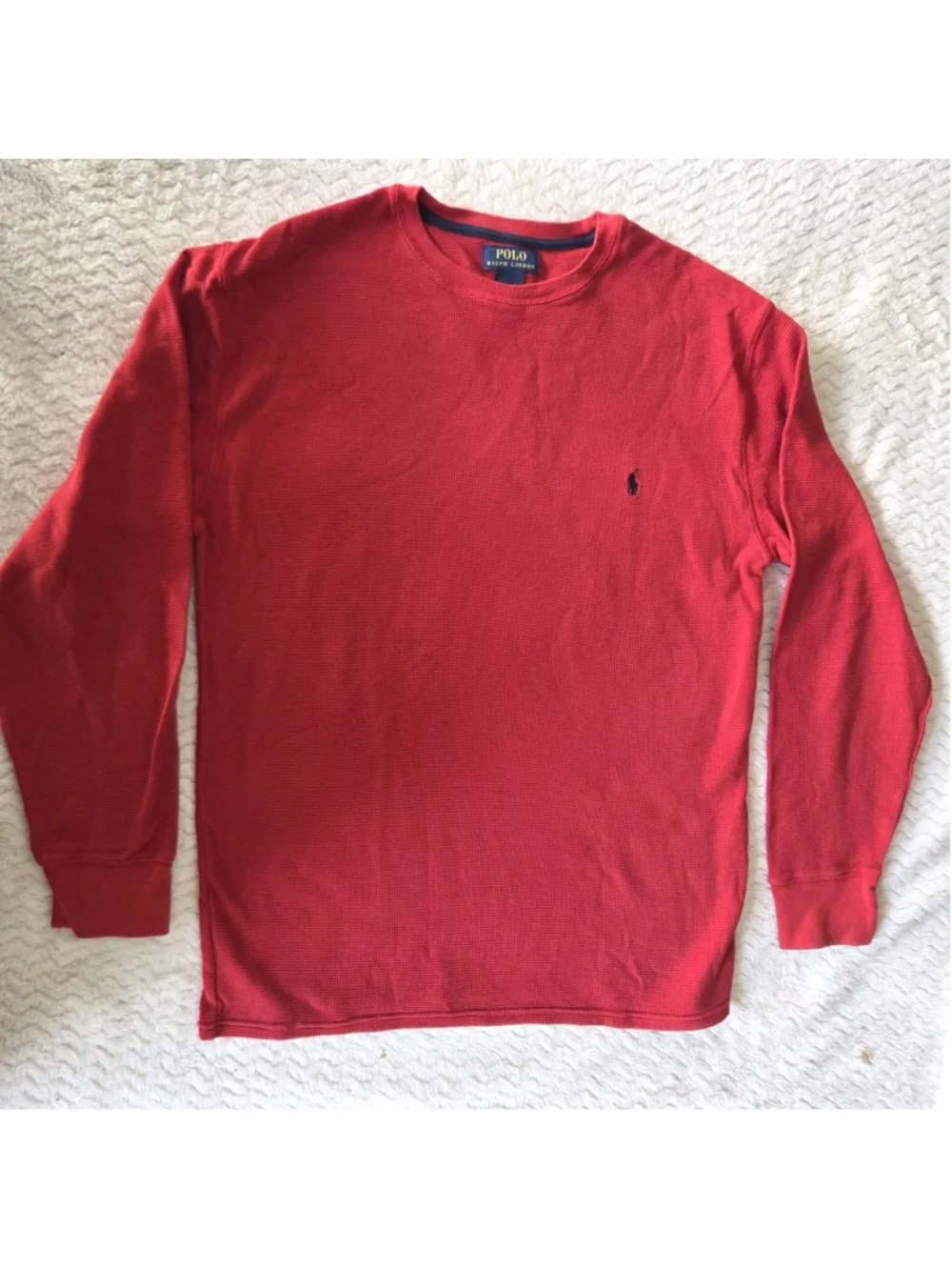 Polo Ralph Lauren Mens Red Waffle Knit Thermal Long Sleeve Shirt Size XL